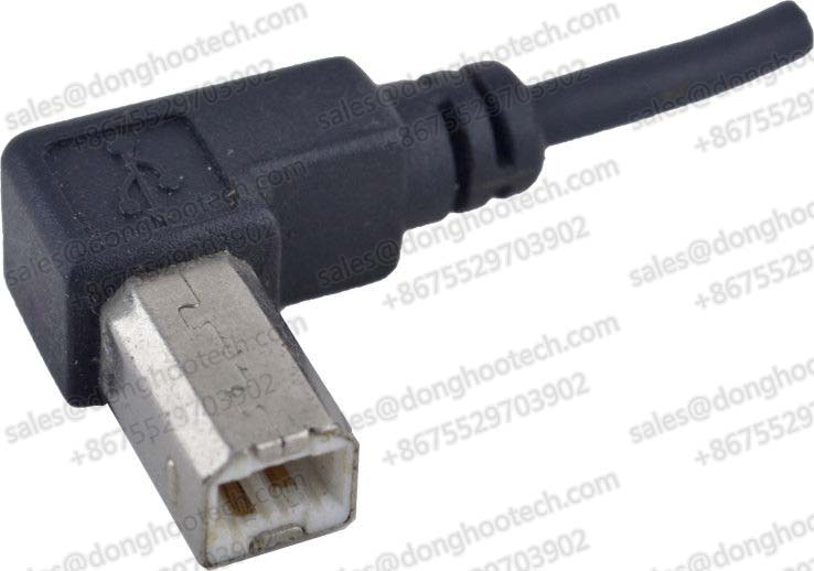 USB 2.0 Angled Printer Cable Assemblies with Right Angle USB B 4 Pin Applied in Narrow Spaces