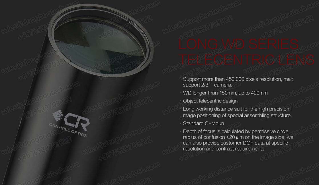  Long Distance Telecentric Optical Lens Max WD 420MM for Vision Inspection System 