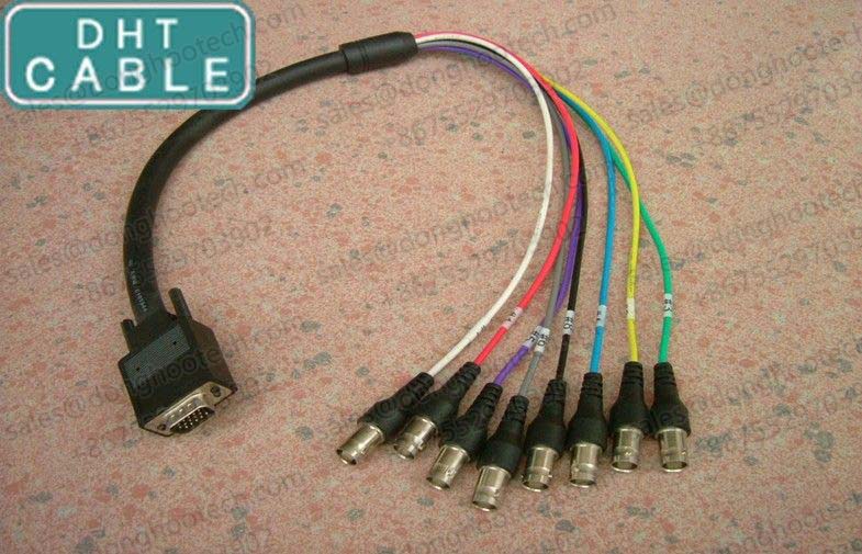  VGA RGB Monitor HD15M to 8 X BNC Custom Cable Assemblies Available in 1ft ( 0.3m ) Cable 
