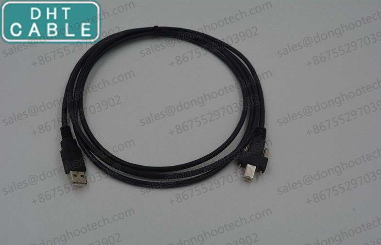 USB 2.0 Locking Cable Assemblies Type A Male to Type B Male with Screw Lock Secure Firm Connection 10fts Black